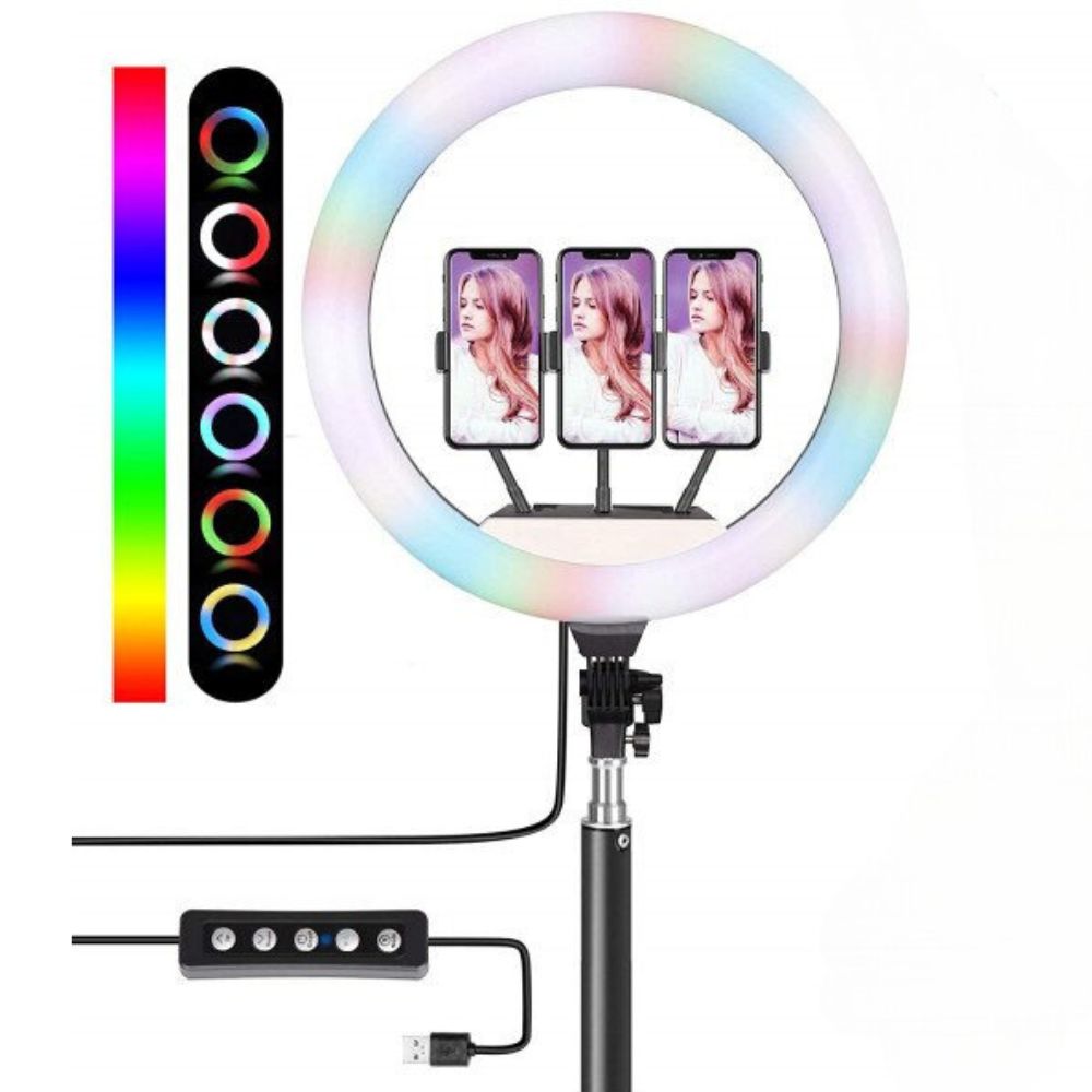 RING Light 14'' RGB with Tripod Stand and Phone Holder 18 RGB Colors Dimmable LED RING Light